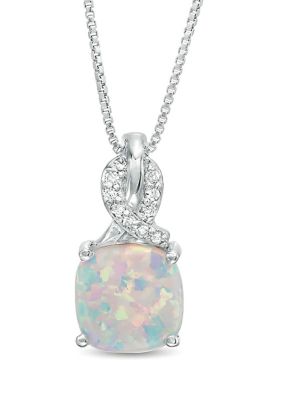 Gemminded Lab Created Women's Sterling Silver Cushion Cut Gemstone & Diamond Accent Pendant Necklace, Blue, 18 in
