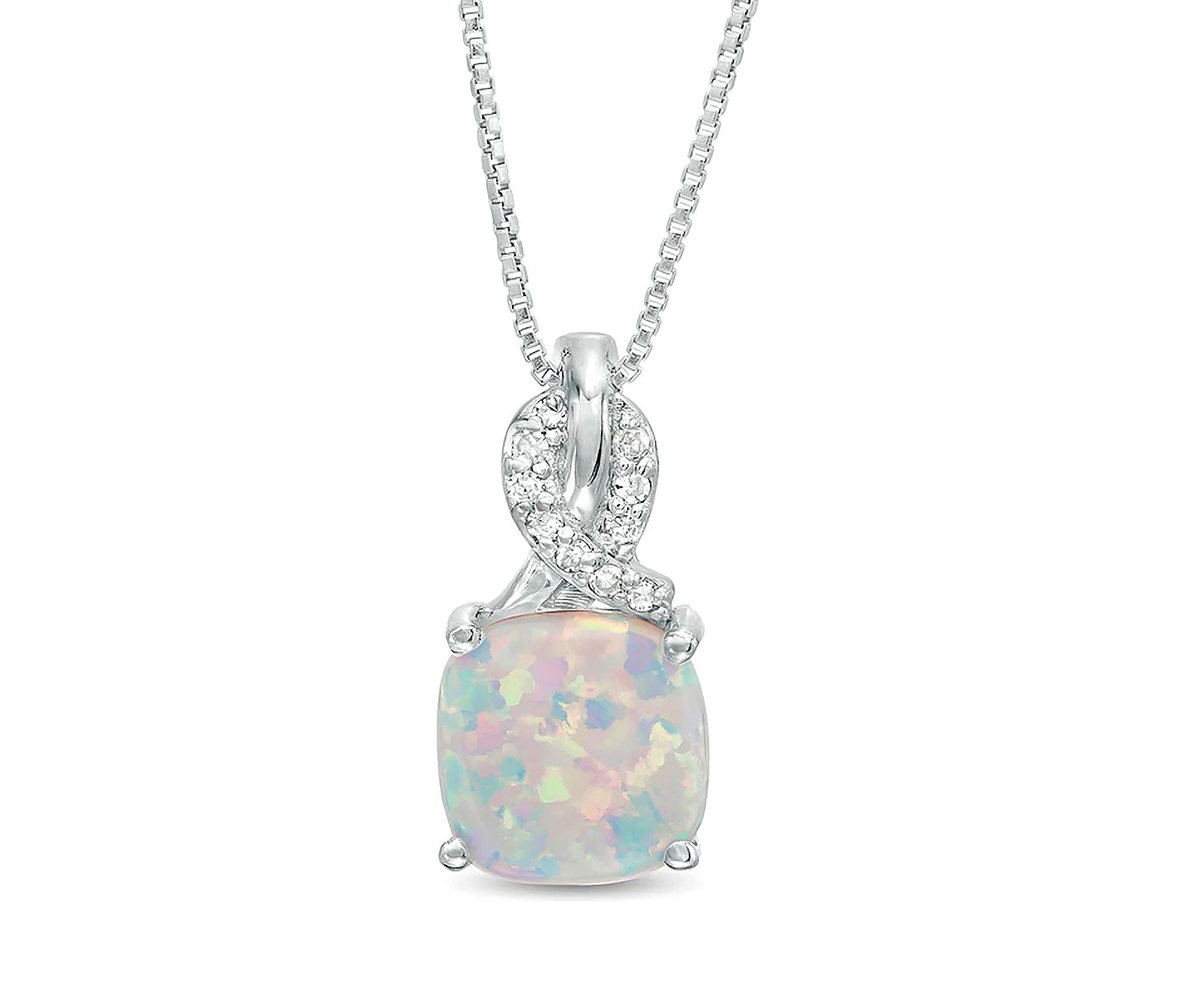 Lab Created 1.1 ct. t.w. Created Opal and Diamond Accent Pendant in Sterling Silver