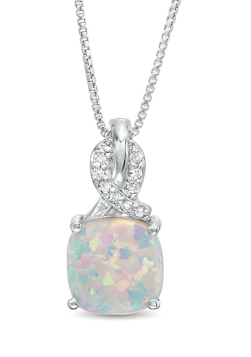 Lab Created 1.1 ct. t.w. Created Opal and Diamond Accent Pendant in Sterling Silver