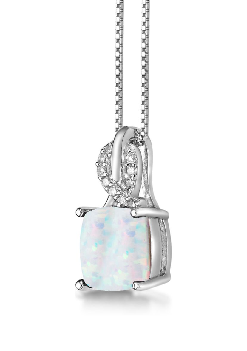 Lab Created 1.1 ct. t.w. Created Opal and Diamond Accent Pendant in Sterling Silver