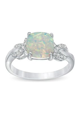 Gemminded Lab Created 1.1 ct. t.w. Created Opal and Diamond Accent Pendant in Sterling Silver