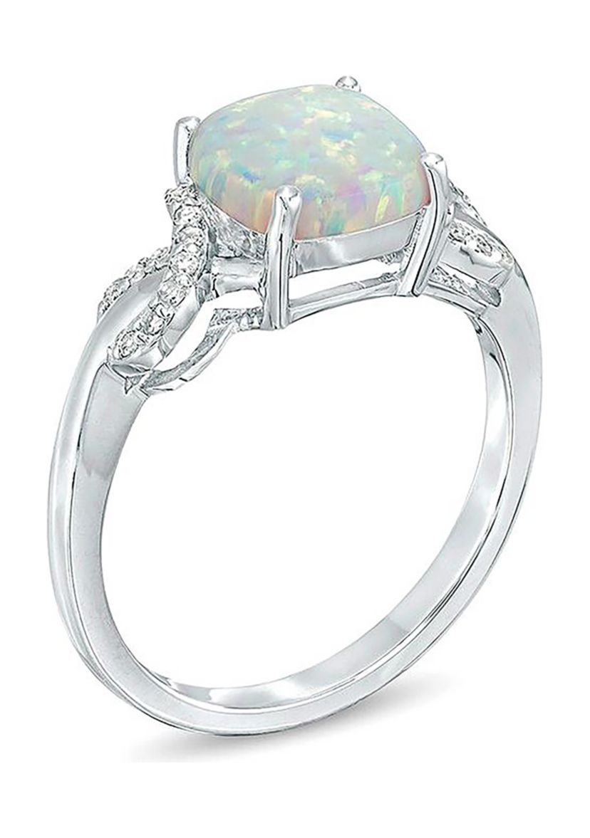 Lab Created 1.1 ct. t.w. Created Opal and Diamond Accent Pendant in Sterling Silver