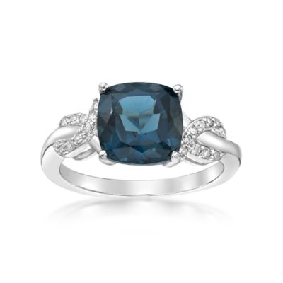 Gemminded Lab Created Women's Sterling Silver Cushion Cut Gemstone & Diamond Accent Ring, Blue, 7