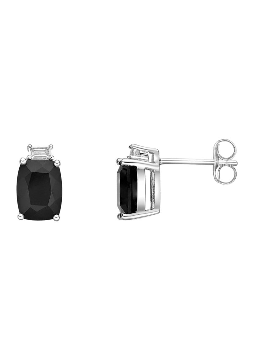 2.6 ct. t.w. Black Onyx and 1/10 ct. t.w. White Topaz Earrings in Sterling Silver