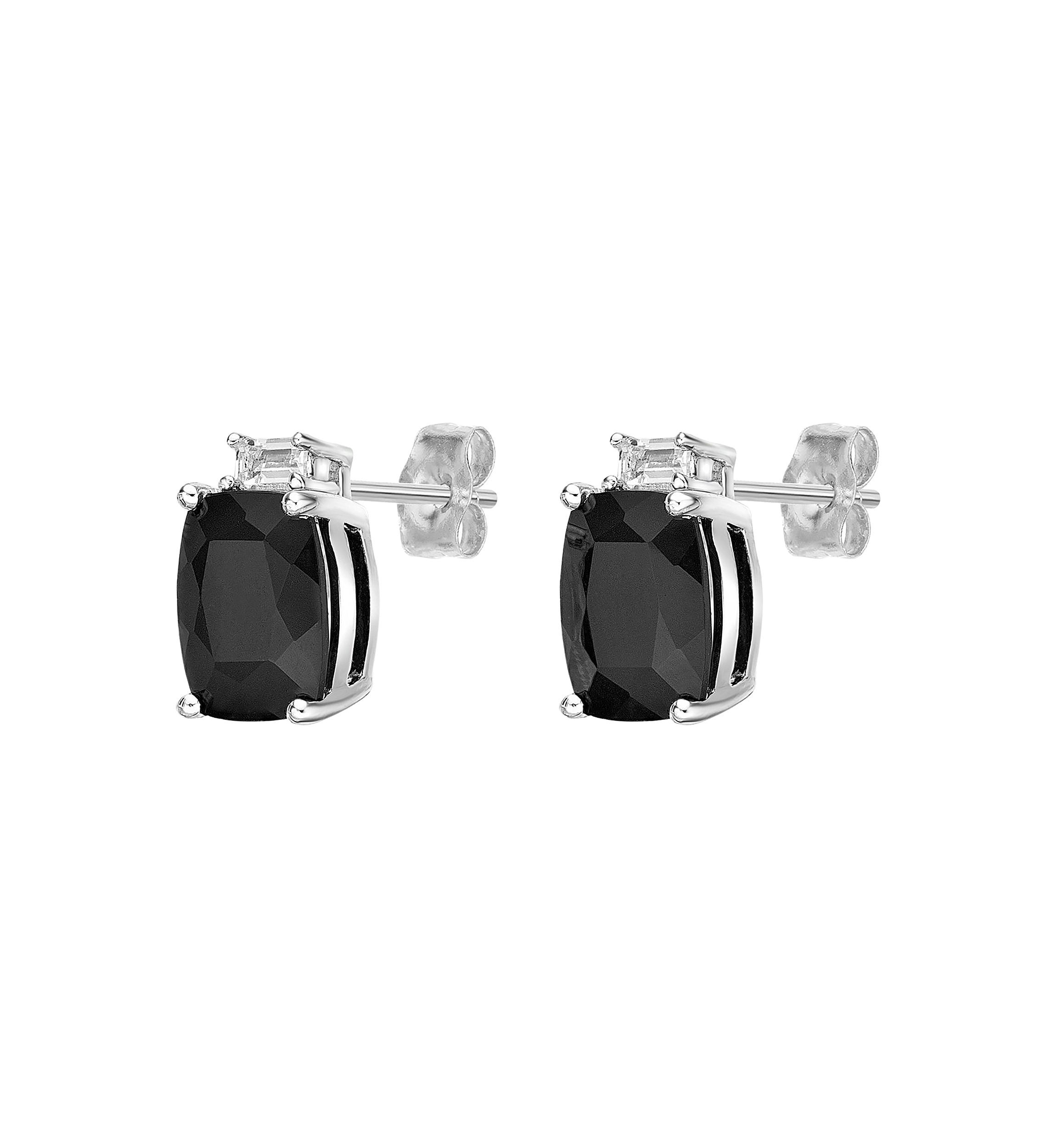 2.6 ct. t.w. Black Onyx and 1/10 ct. t.w. White Topaz Earrings in Sterling Silver