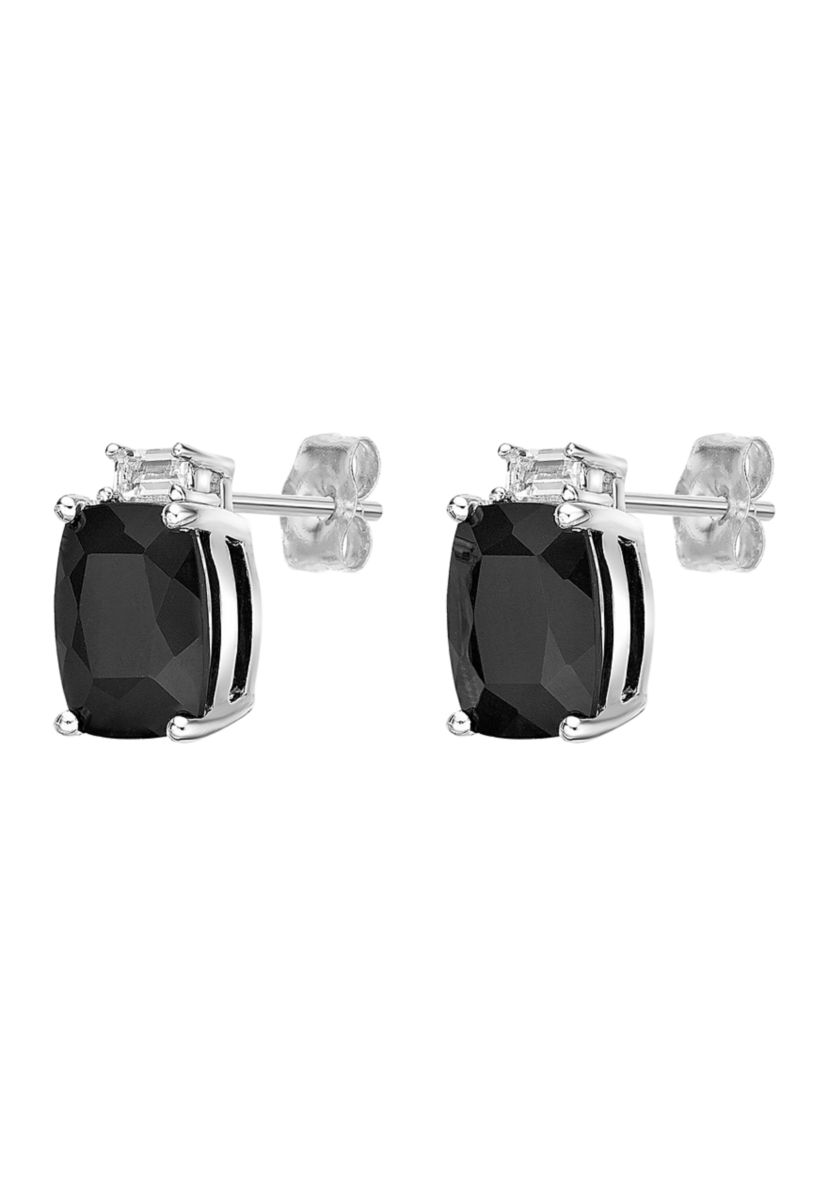 2.6 ct. t.w. Black Onyx and 1/10 ct. t.w. White Topaz Earrings in Sterling Silver