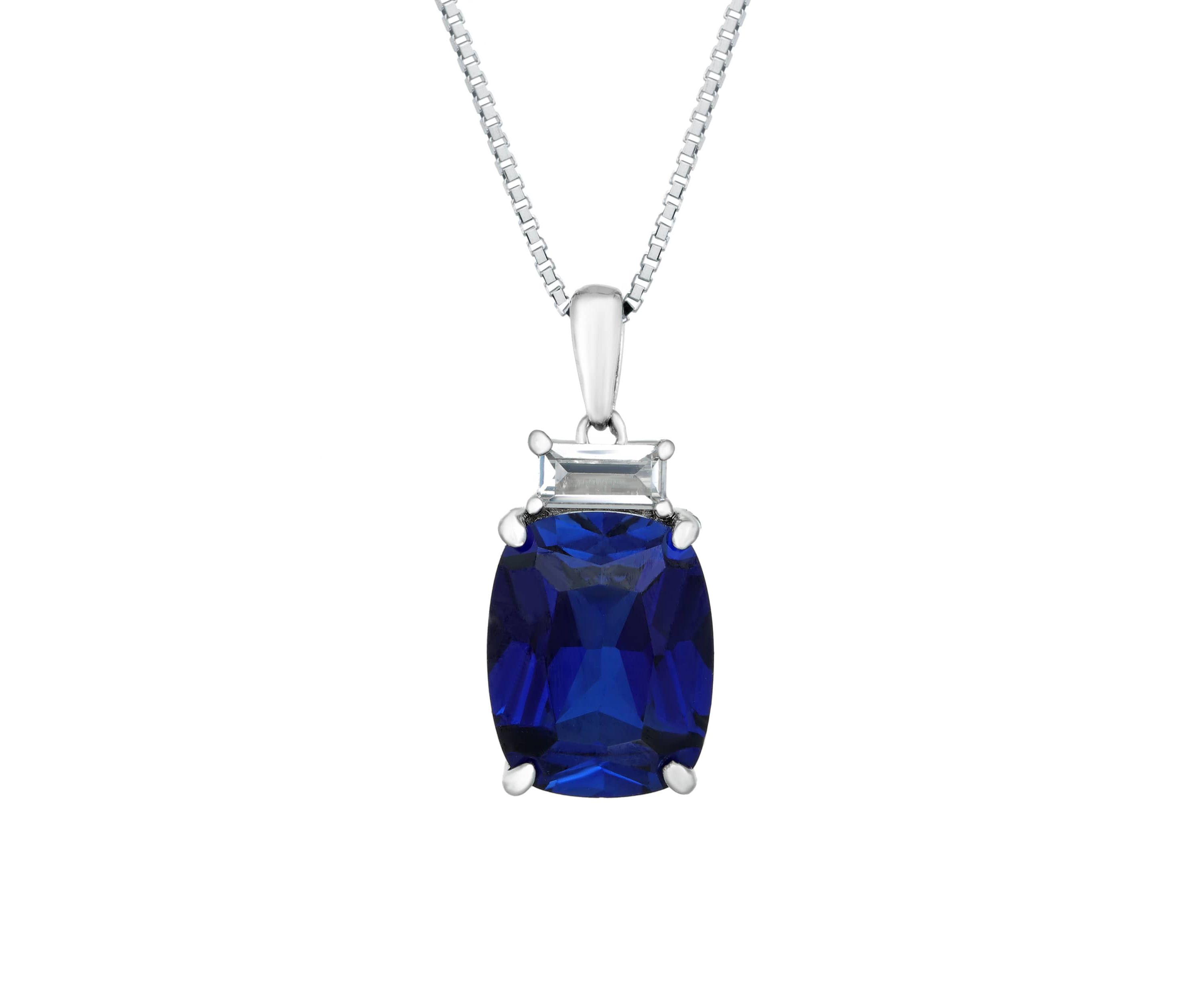 Lab Created 2 7/8 ct. t.w.Created Sapphire and 1/5 ct. t.w. White Topaz Pendant Necklace in Sterling Silver