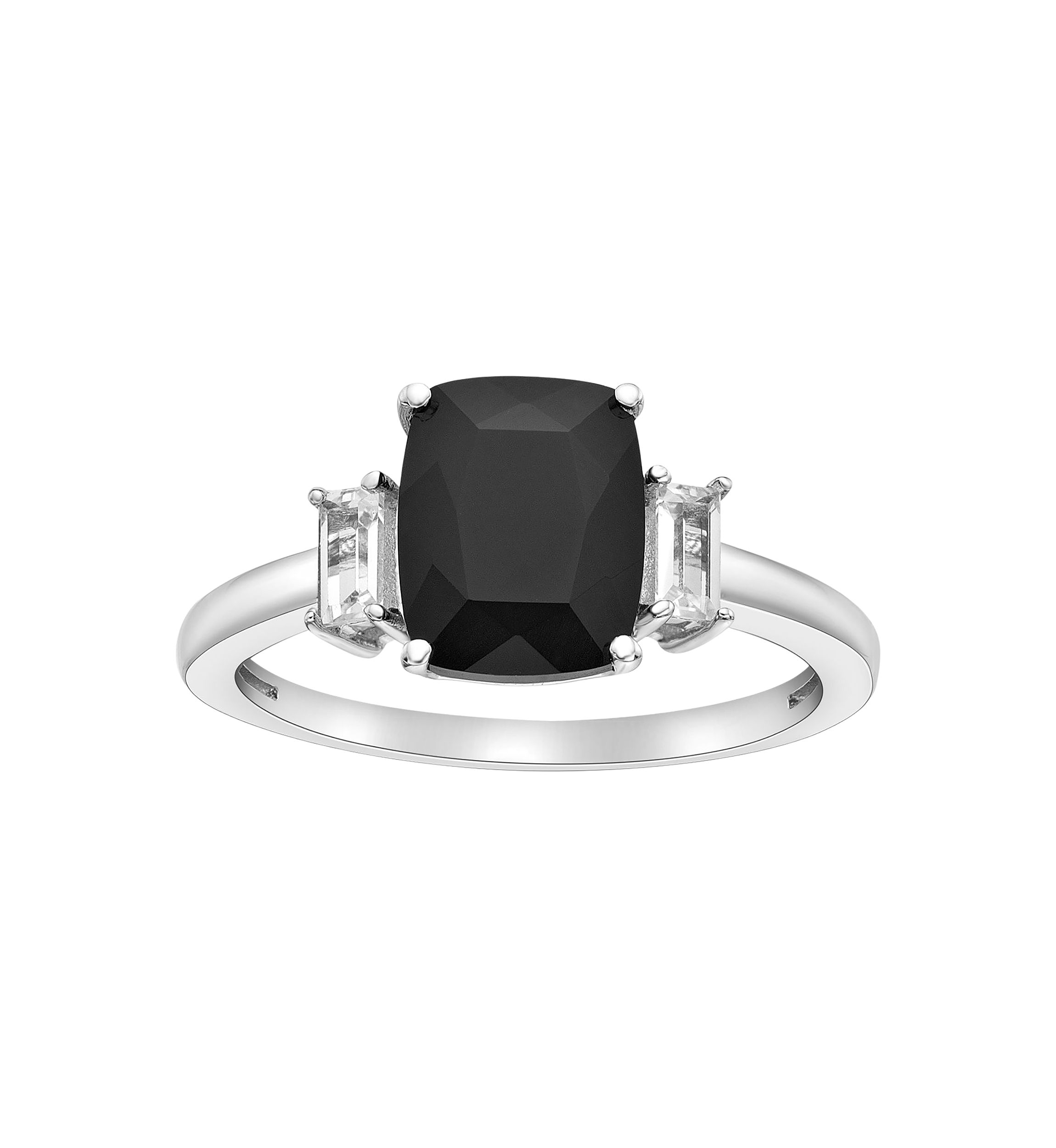 1 3/4 ct. t.w. Black Onyx and 1/3 ct. t.w. White Topaz Ring in Sterling Silver