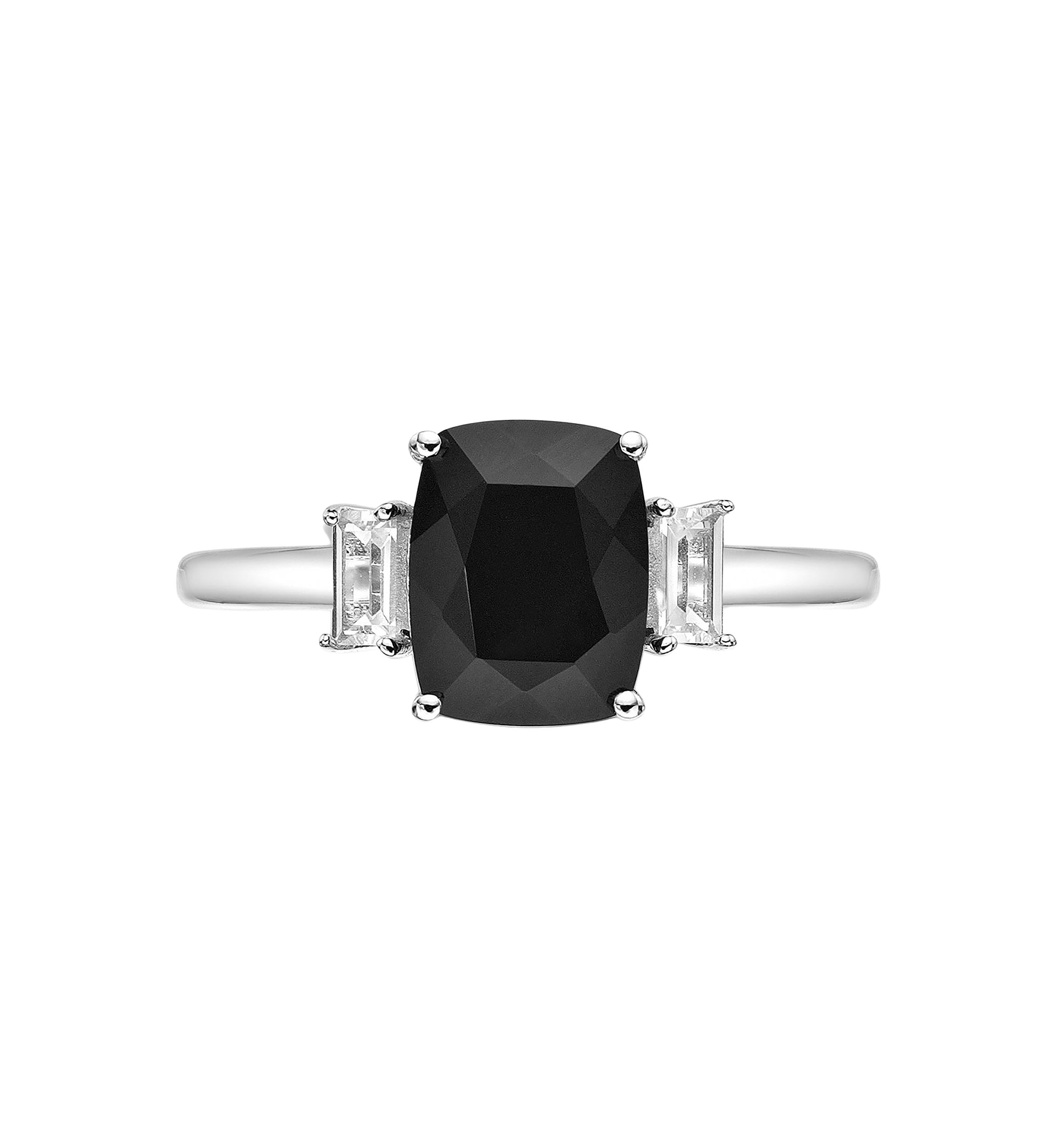 1 3/4 ct. t.w. Black Onyx and 1/3 ct. t.w. White Topaz Ring in Sterling Silver