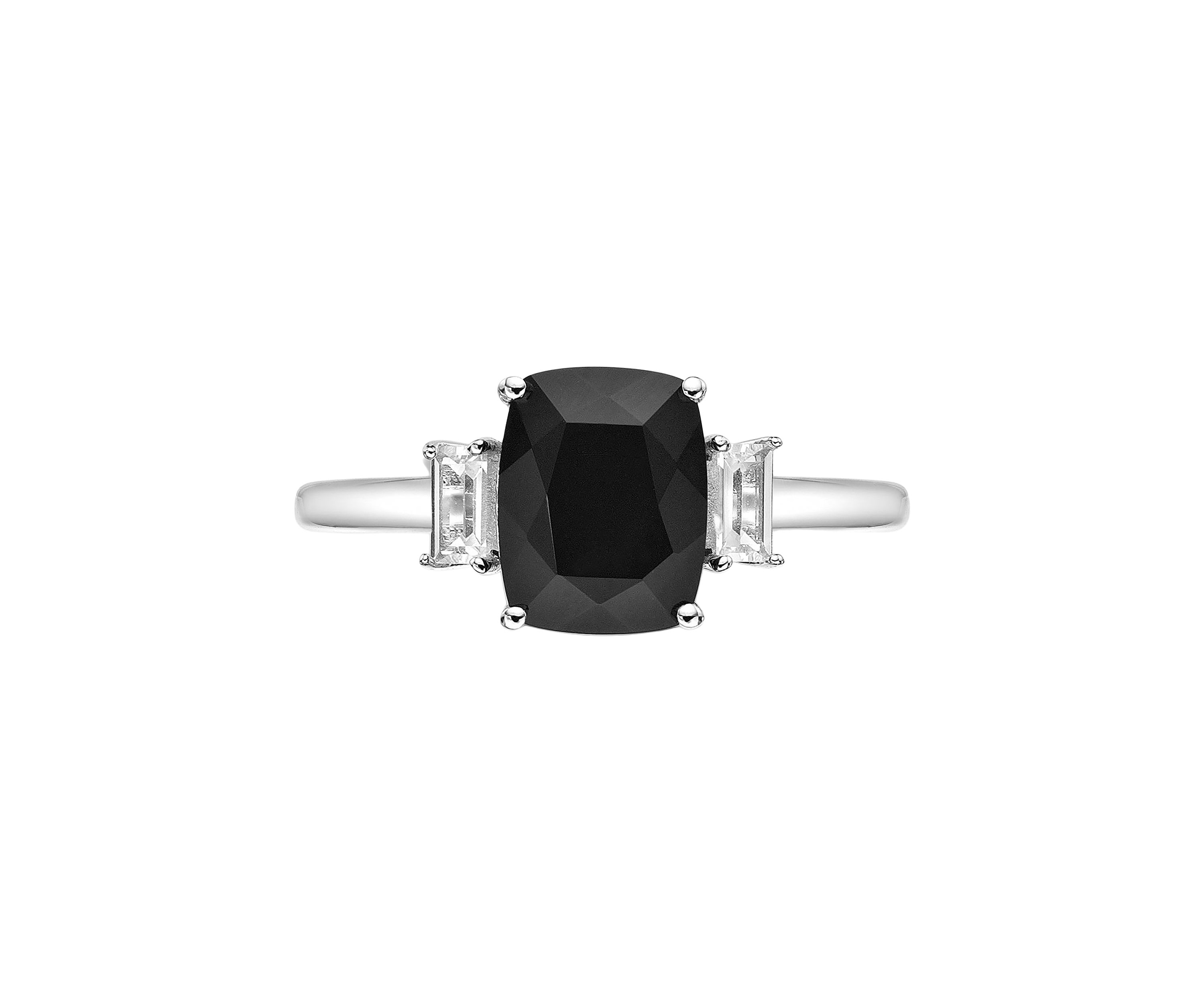1 3/4 ct. t.w. Black Onyx and 1/3 ct. t.w. White Topaz Ring in Sterling Silver