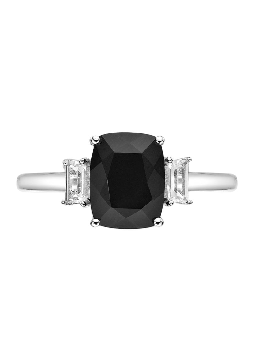 1 3/4 ct. t.w. Black Onyx and 1/3 ct. t.w. White Topaz Ring in Sterling Silver