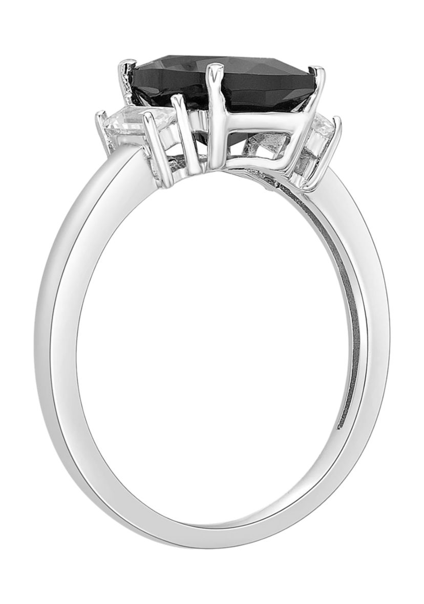 1 3/4 ct. t.w. Black Onyx and 1/3 ct. t.w. White Topaz Ring in Sterling Silver