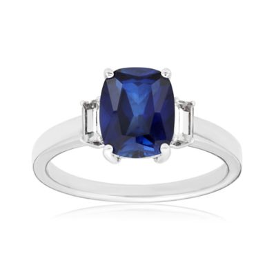 Gemminded Lab Created Women's Sterling Silver Created Sapphire & White Topaz Accent Ring, Blue, 5