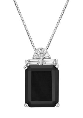 Belk & Co 4 1/2 Ct. T.w. Black Onyx And 3/8 Ct. T.w. White Topaz Pendant Necklace In Sterling Silver