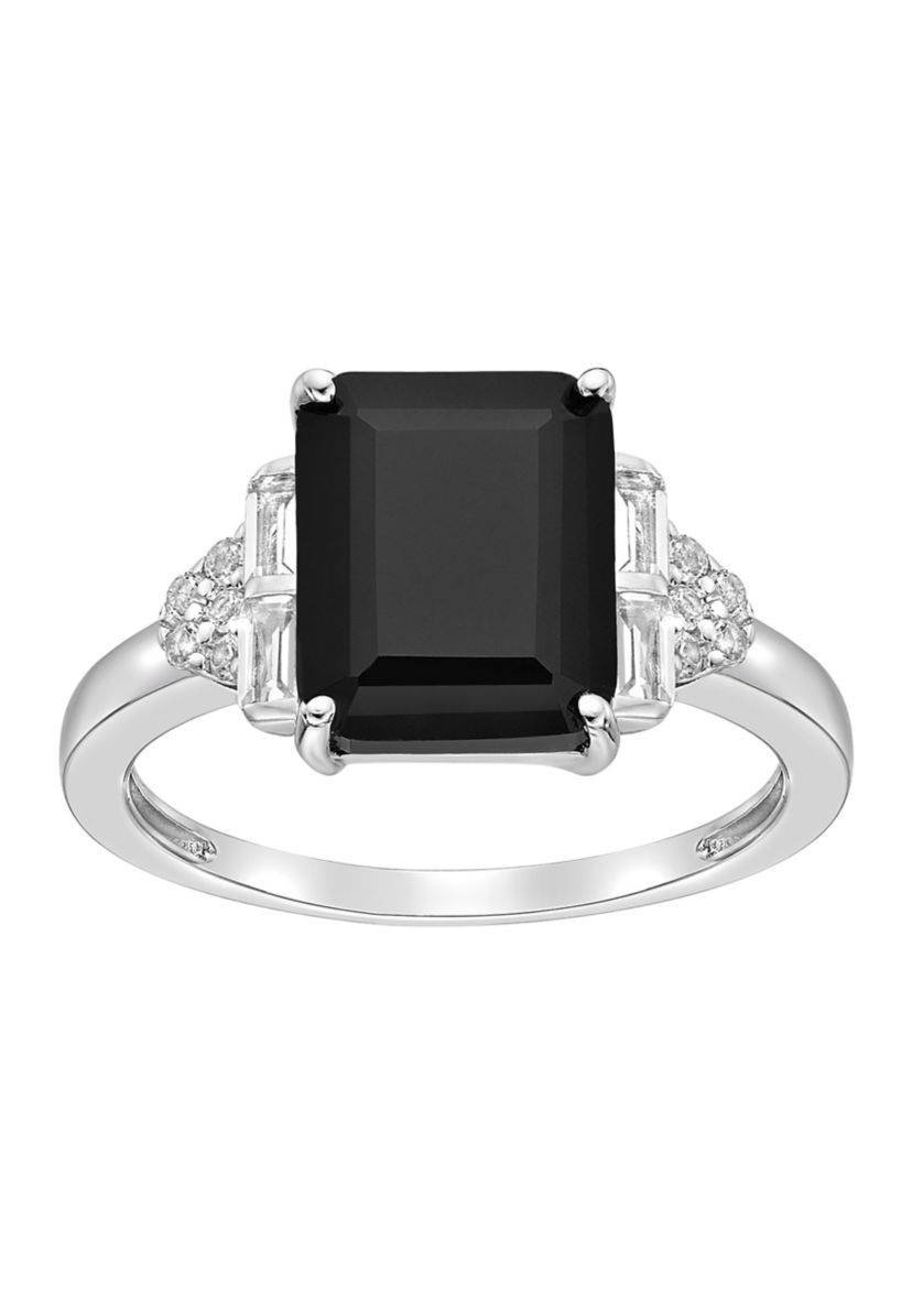 4 1/2 ct. t.w. Black Onyx and 1 ct. t.w. White Topaz Ring in Sterling Silver
