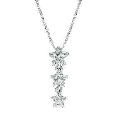 Brilliant Grown Women's Sterling Silver Round Diamond Dangling Star Pendant Necklace, 18 in