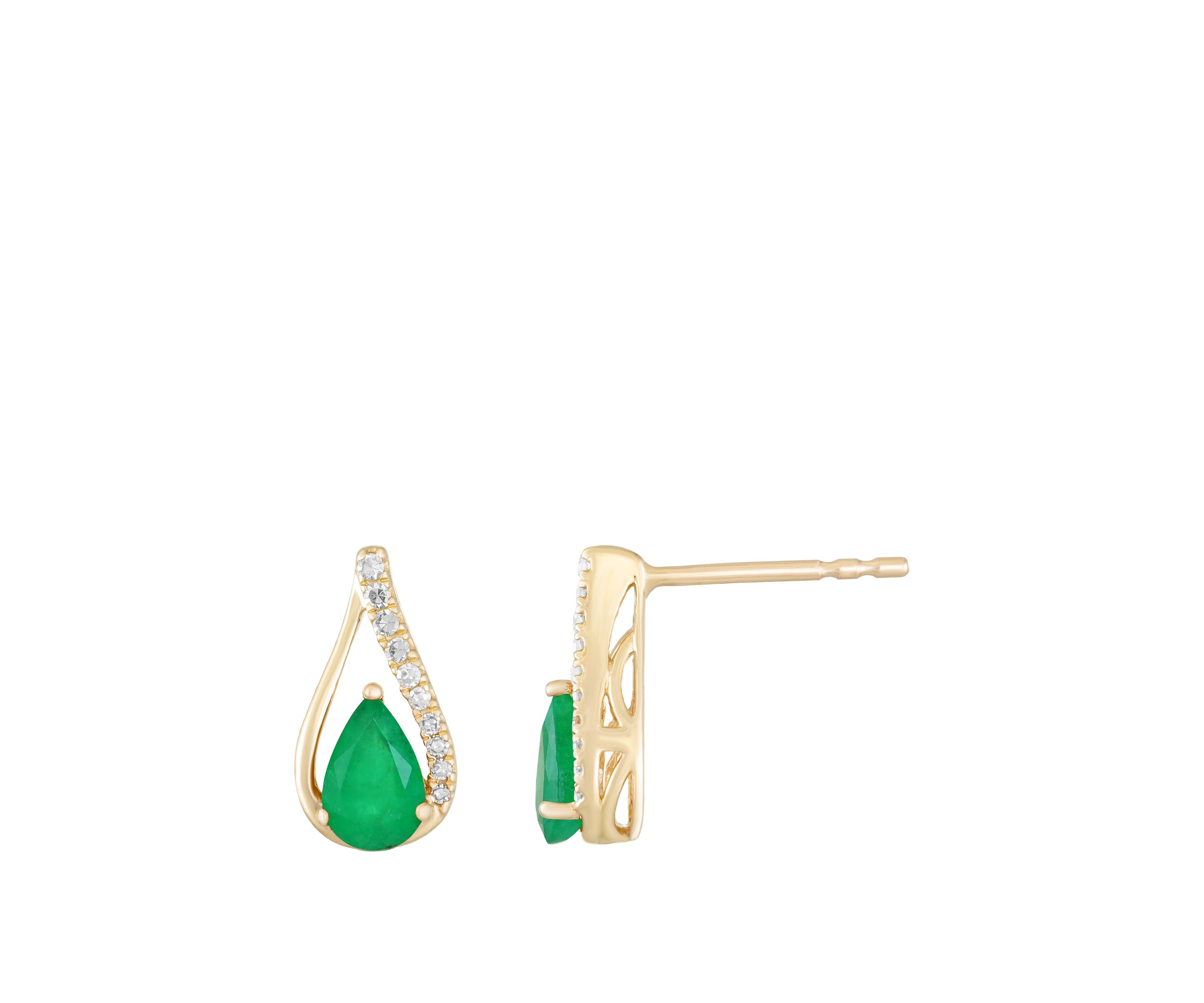 3/4 ct. t.w. Emerald and 1/10 ct. t.w. Diamond Earrings