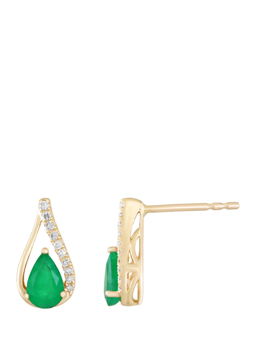 3/4 ct. t.w. Emerald and 1/10 ct. t.w. Diamond Earrings