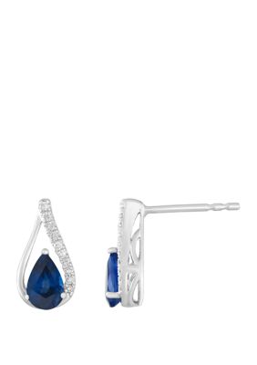 Belk & Co 1 Ct. T.w. Sapphire And 1/10 Ct. T.w. Diamond Earrings In 10K White Gold