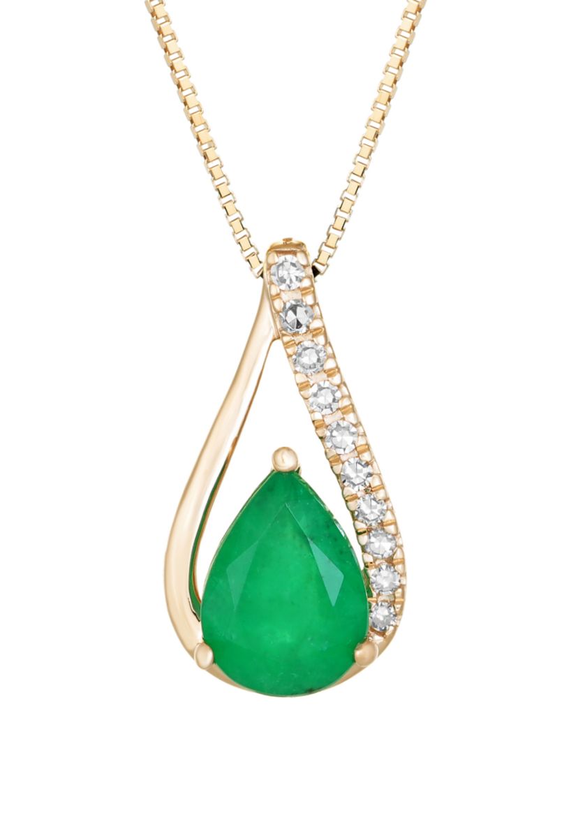 3/4 ct. t.w. Emerald and 1/10 ct. t.w. Diamond Necklace