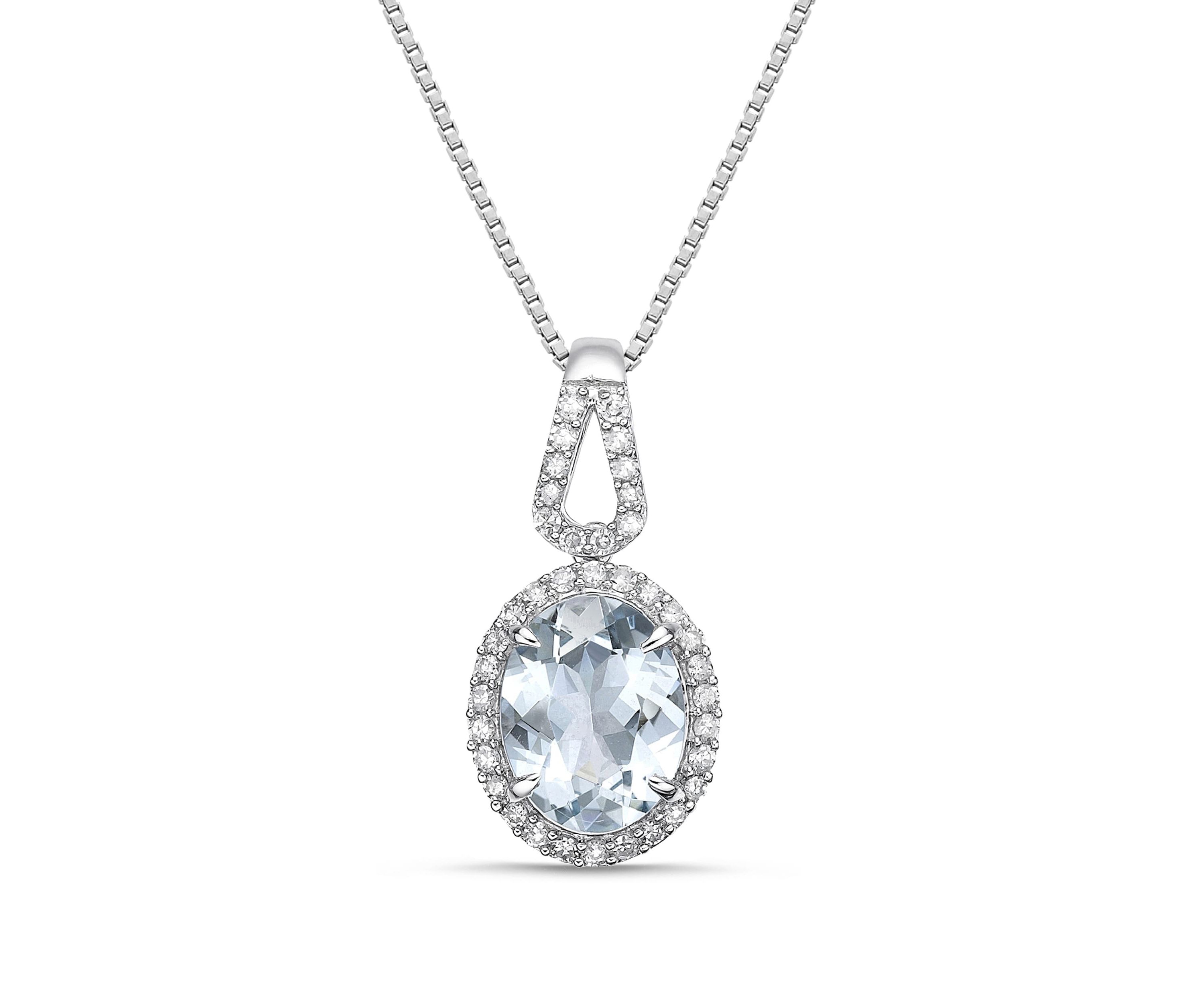1 9/10 ct. t.w. Aquamarine and 1/5 ct. t.w. Diamond Pendant Necklace in 10K White Gold