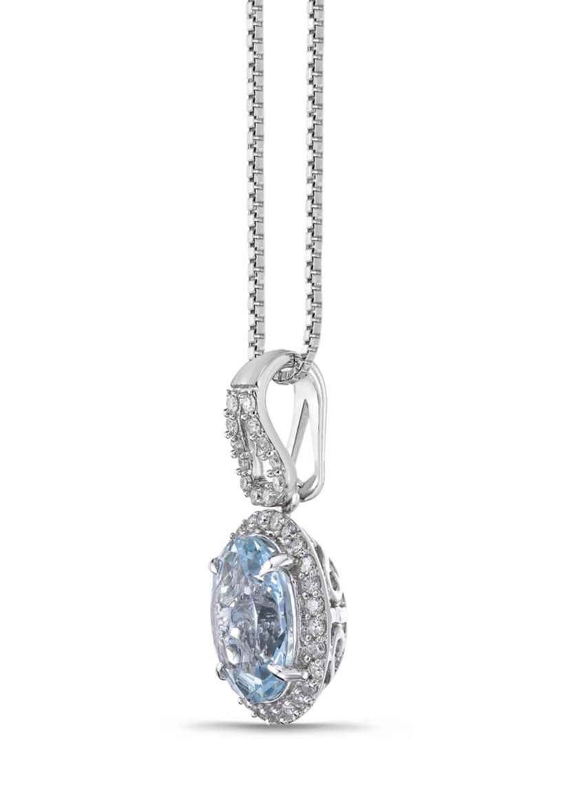 1 9/10 ct. t.w. Aquamarine and 1/5 ct. t.w. Diamond Pendant Necklace in 10K White Gold