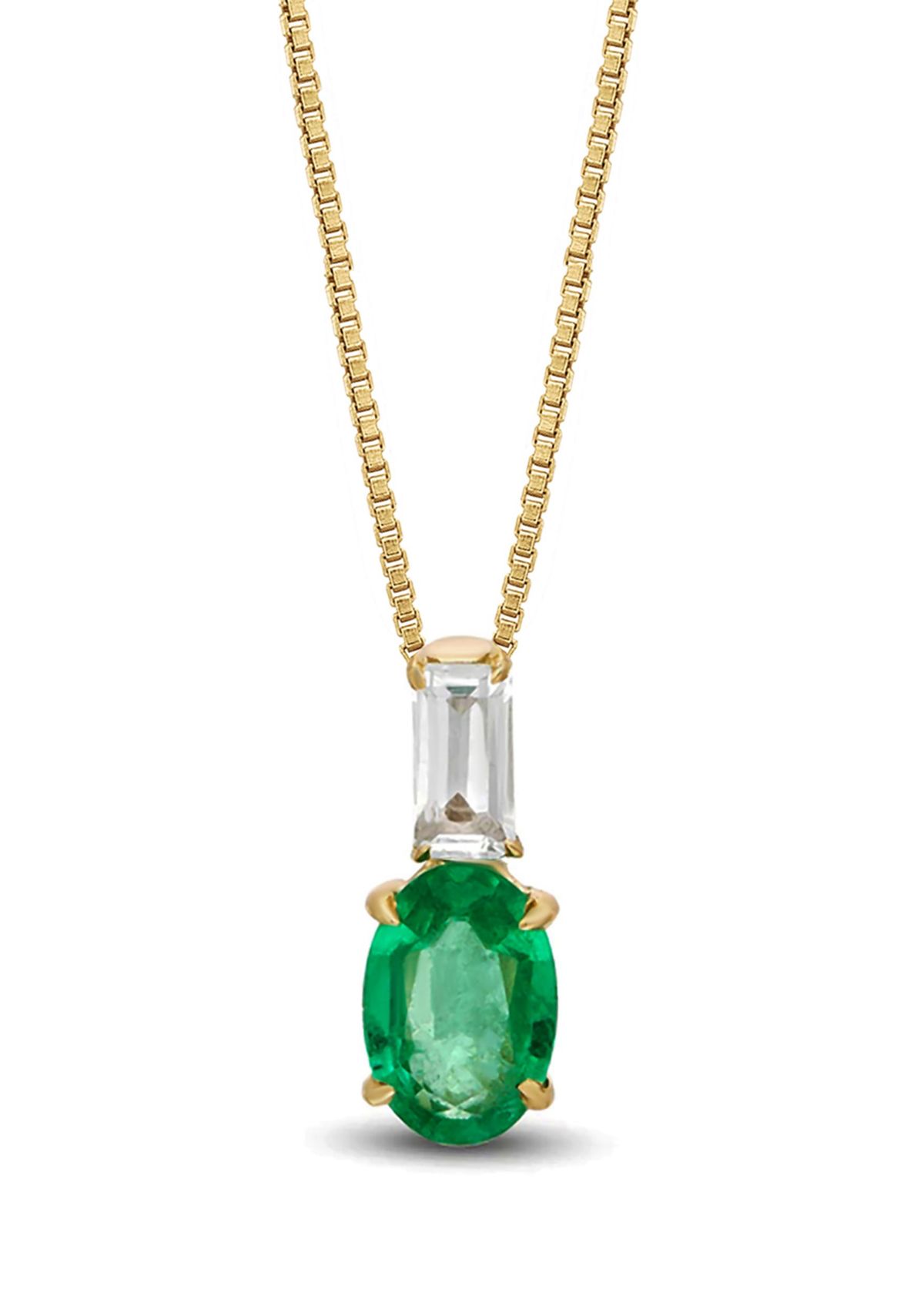 1/2 ct. t.w. Emerald and 1/5 ct. t.w. White Topaz Pendant Necklace in 10K Gold