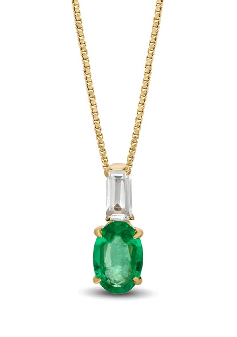 1/2 ct. t.w. Emerald and 1/5 ct. t.w. White Topaz Pendant Necklace in 10K Gold