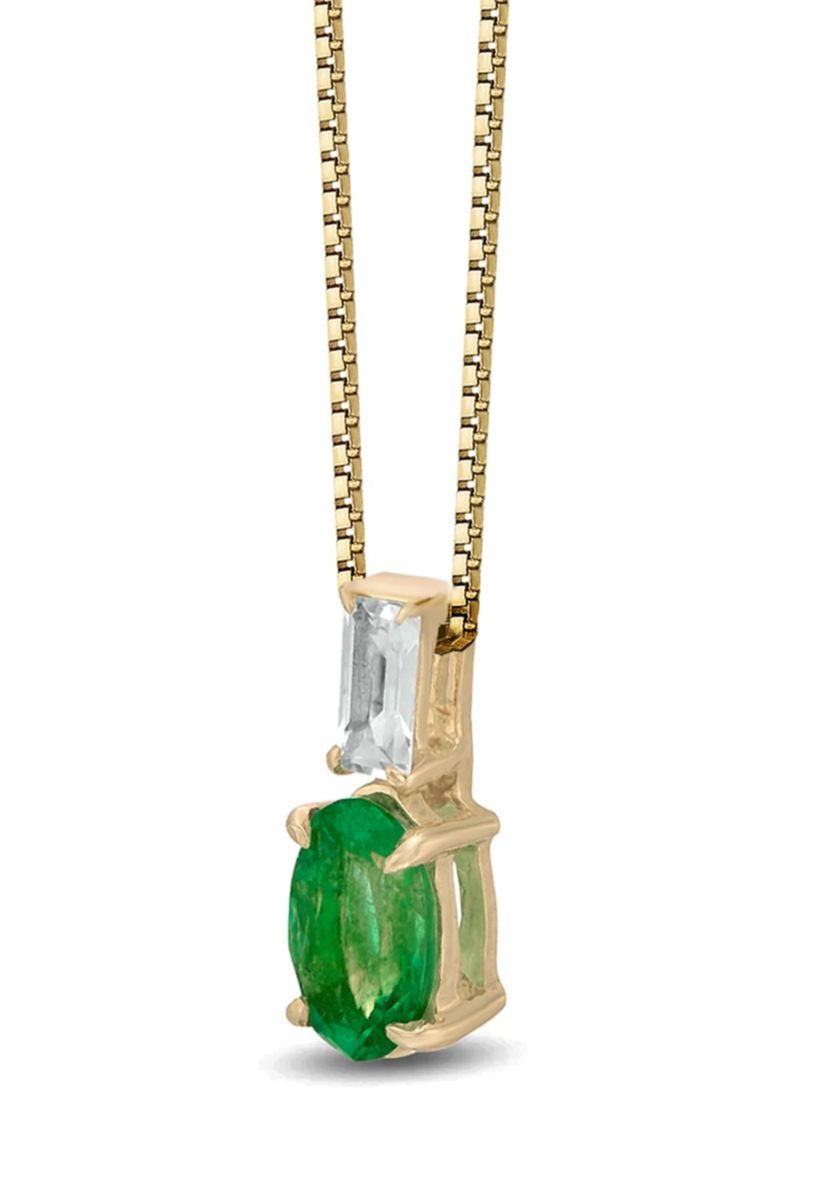 1/2 ct. t.w. Emerald and 1/5 ct. t.w. White Topaz Pendant Necklace in 10K Gold