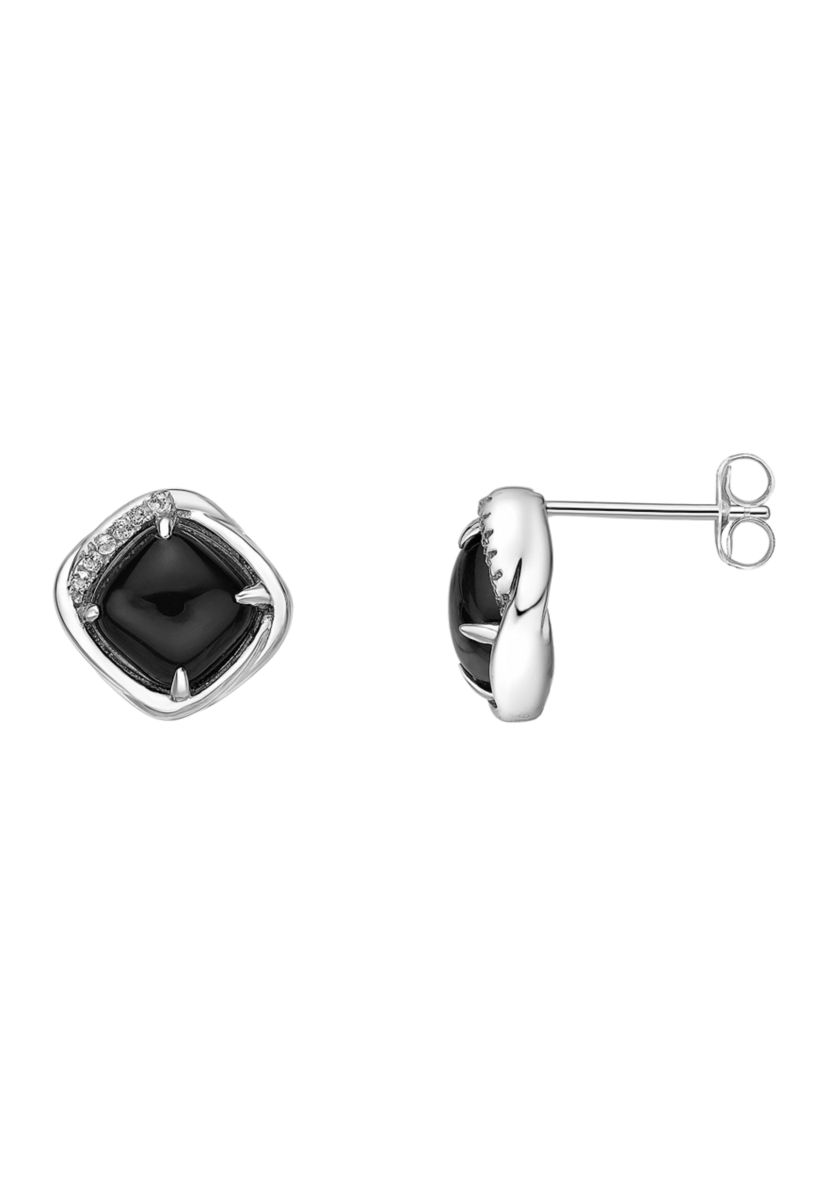 3.9 ct. t.w. Black Onyx and 2 ct. t.w. White Topaz Earrings in Sterling Silver