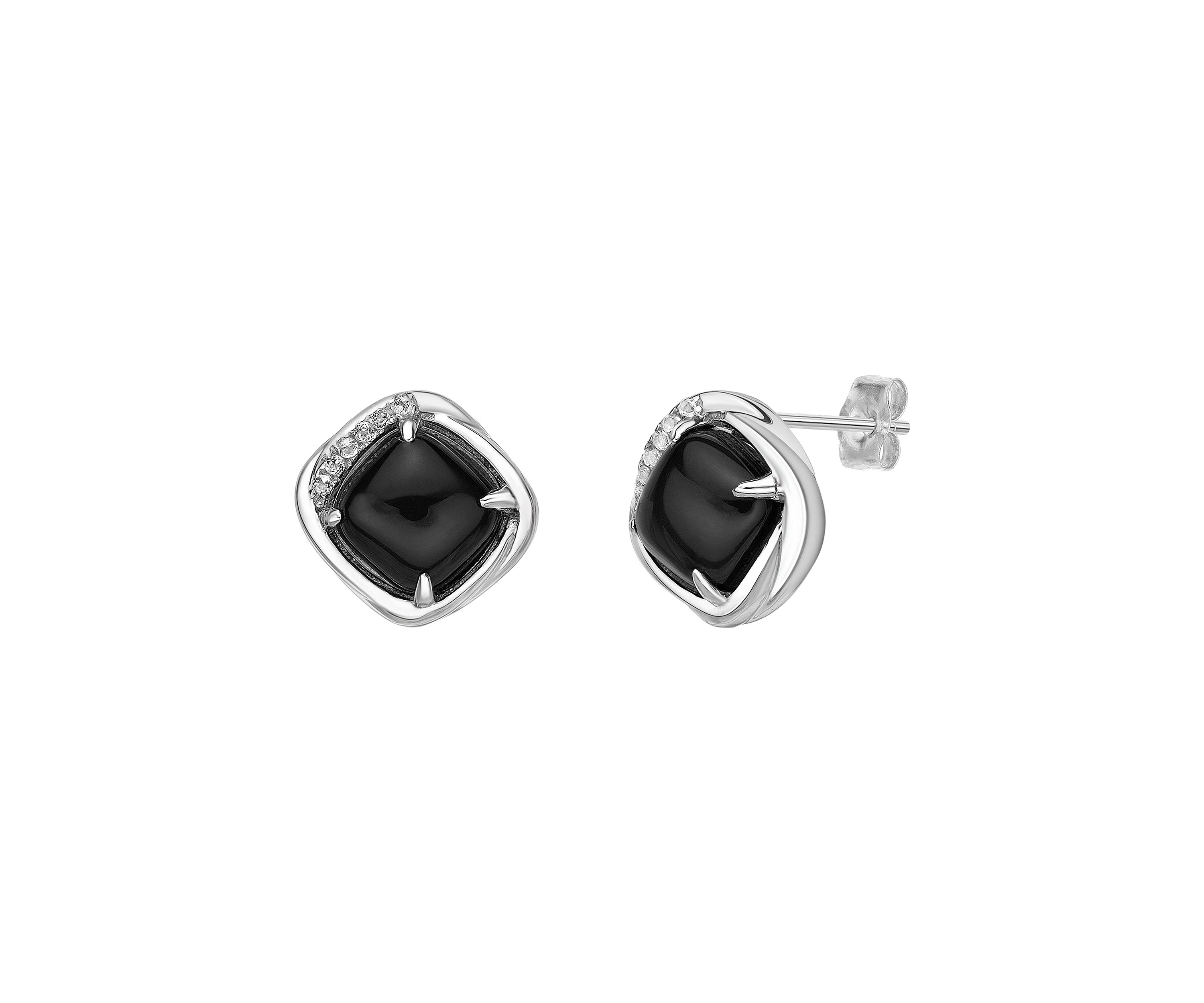 3.9 ct. t.w. Black Onyx and 2 ct. t.w. White Topaz Earrings in Sterling Silver
