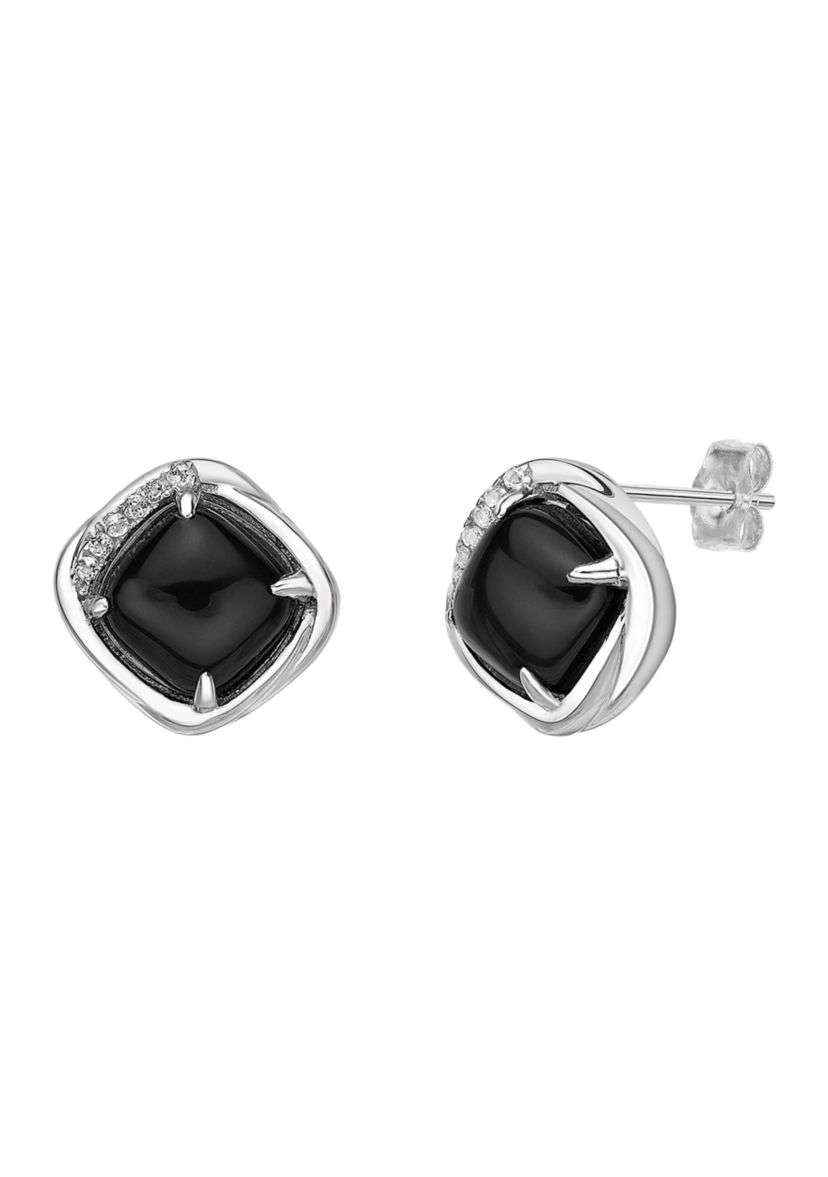 3.9 ct. t.w. Black Onyx and 2 ct. t.w. White Topaz Earrings in Sterling Silver