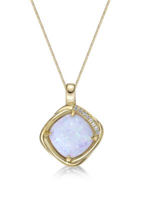 Gemminded Lab Created 2.7 ct. t.w. Lab-created Opal and Lab-Created White Sapphire Accent Pendant Necklace in Gold Plated Sterling Silver