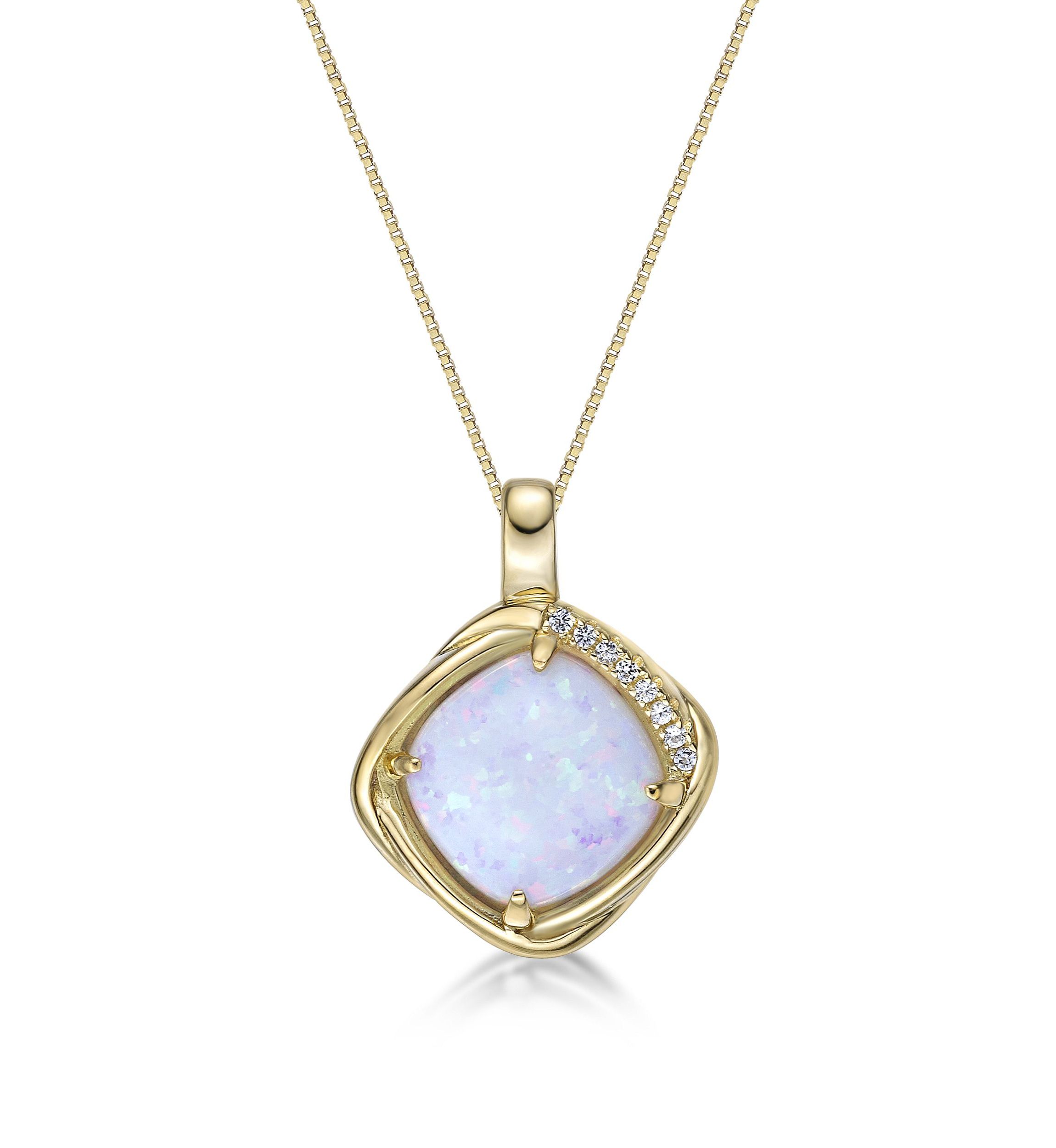 Lab Created 2.7 ct. t.w. Lab-created Opal and Lab-Created White Sapphire Accent Pendant Necklace in Gold Plated Sterling Silver