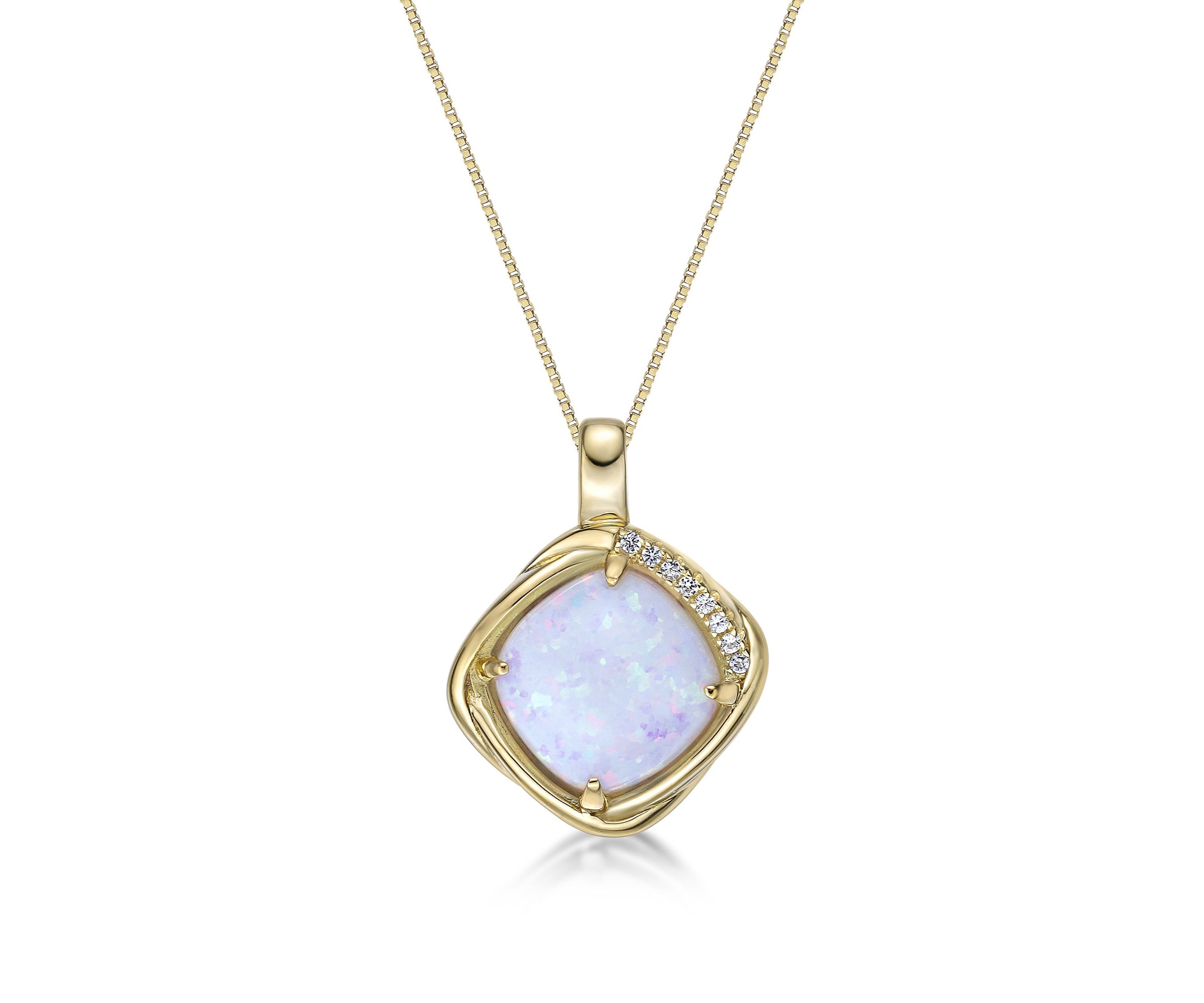 Lab Created 2.7 ct. t.w. Lab-created Opal and Lab-Created White Sapphire Accent Pendant Necklace in Gold Plated Sterling Silver