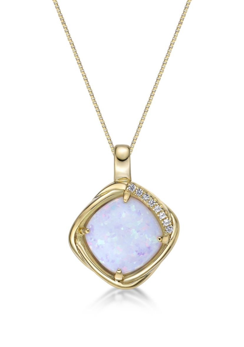 Lab Created 2.7 ct. t.w. Lab-created Opal and Lab-Created White Sapphire Accent Pendant Necklace in Gold Plated Sterling Silver