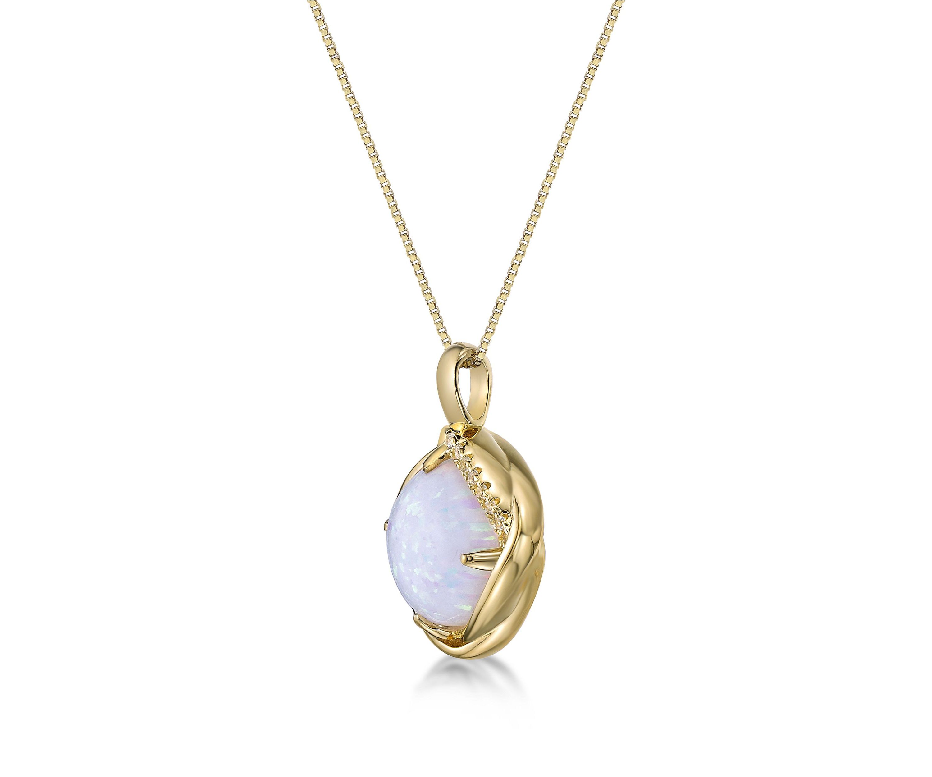 Lab Created 2.7 ct. t.w. Lab-created Opal and Lab-Created White Sapphire Accent Pendant Necklace in Gold Plated Sterling Silver