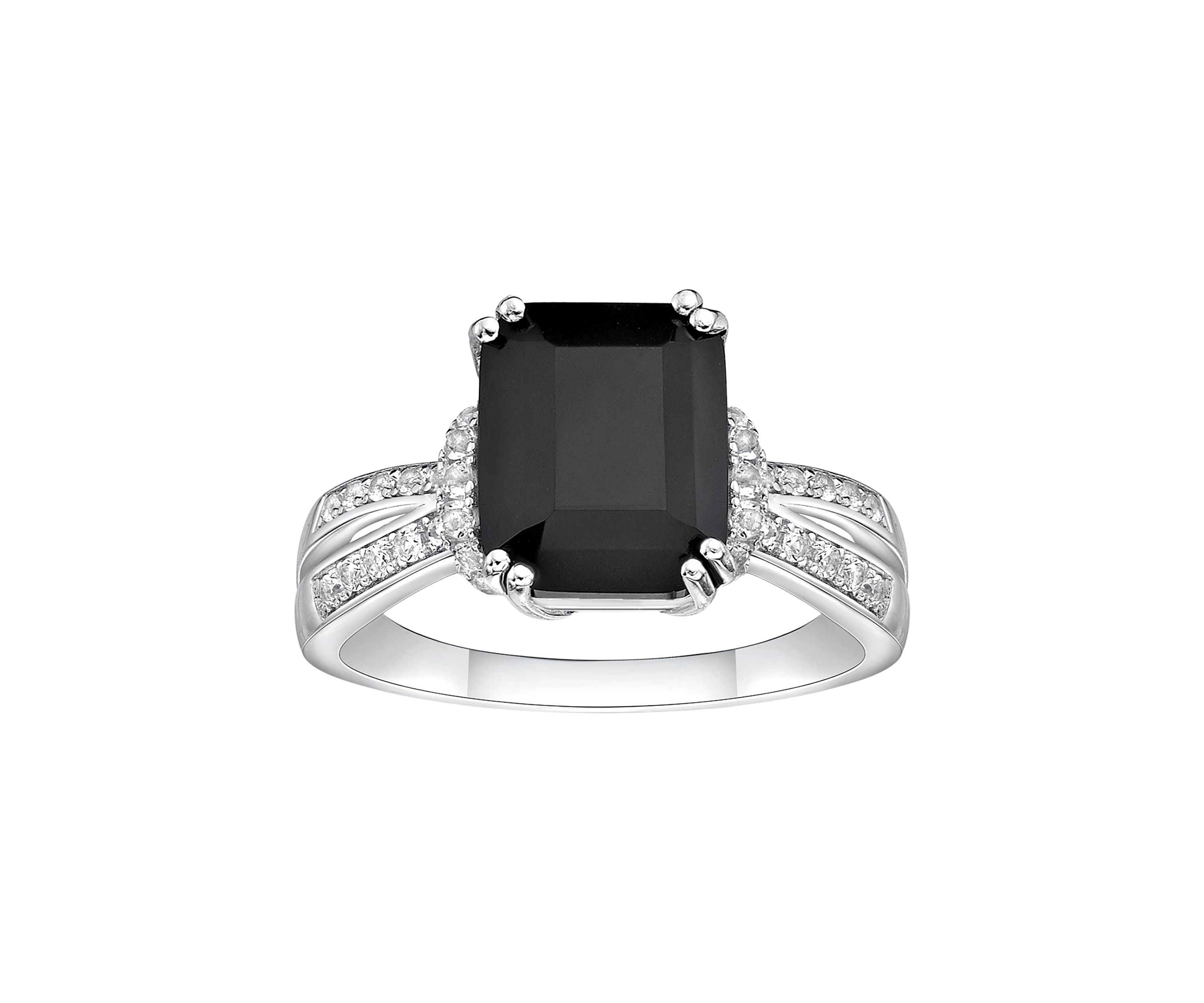 2 ct. t.w. Black Onyx and 1/3 ct. t.w. White Topaz Ring in Sterling Silver