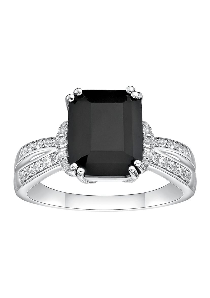 2 ct. t.w. Black Onyx and 1/3 ct. t.w. White Topaz Ring in Sterling Silver