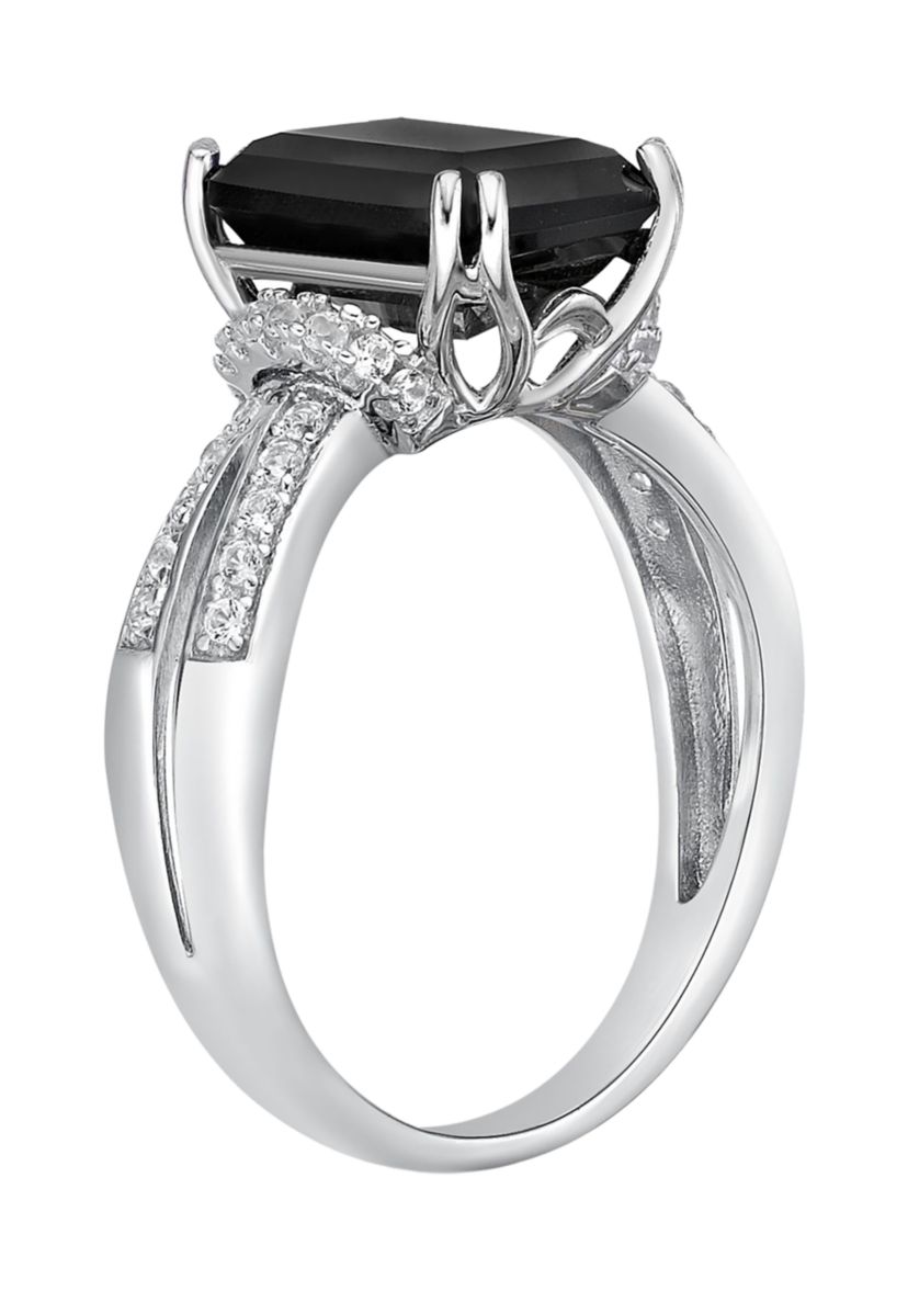 2 ct. t.w. Black Onyx and 1/3 ct. t.w. White Topaz Ring in Sterling Silver