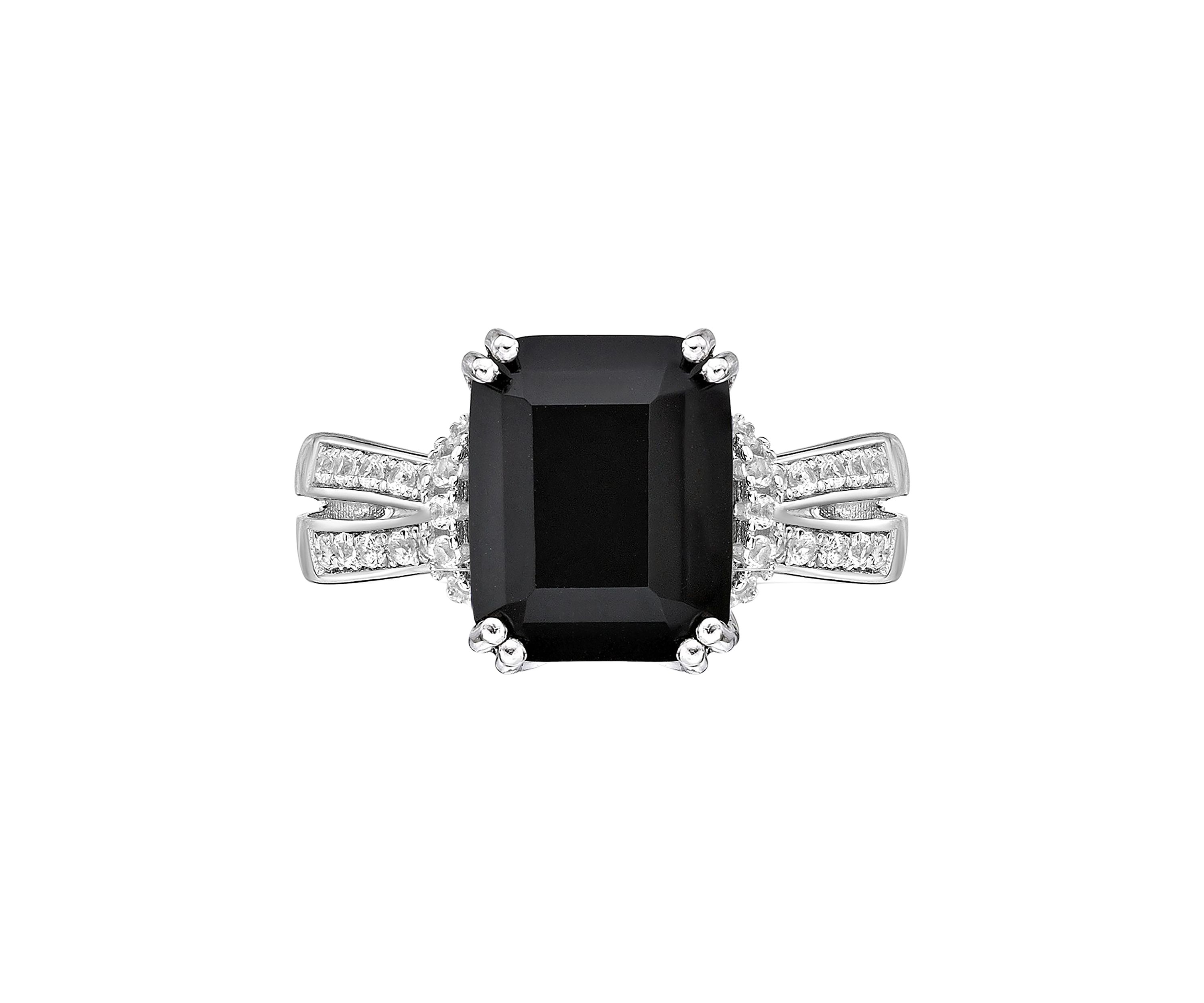 2 ct. t.w. Black Onyx and 1/3 ct. t.w. White Topaz Ring in Sterling Silver