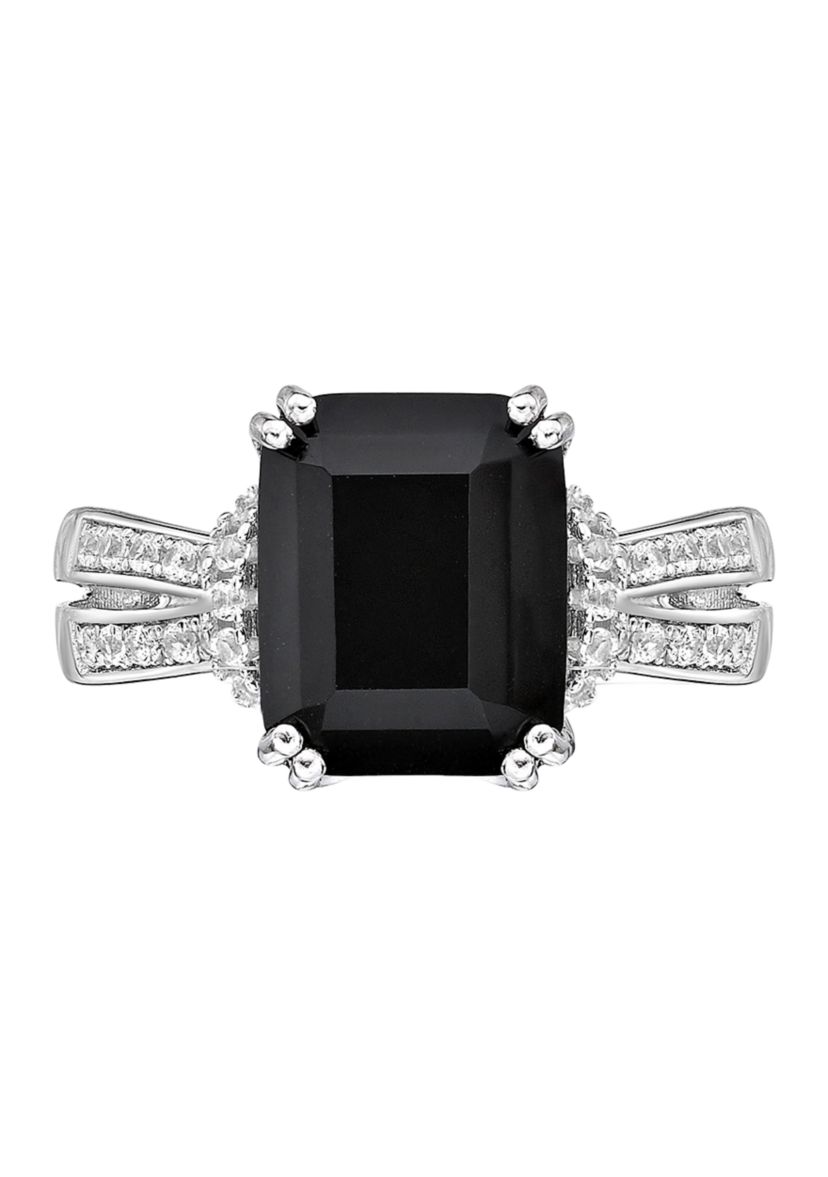 2 ct. t.w. Black Onyx and 1/3 ct. t.w. White Topaz Ring in Sterling Silver