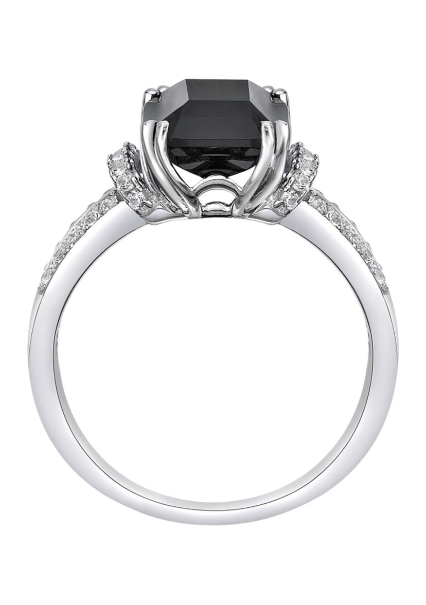 2 ct. t.w. Black Onyx and 1/3 ct. t.w. White Topaz Ring in Sterling Silver