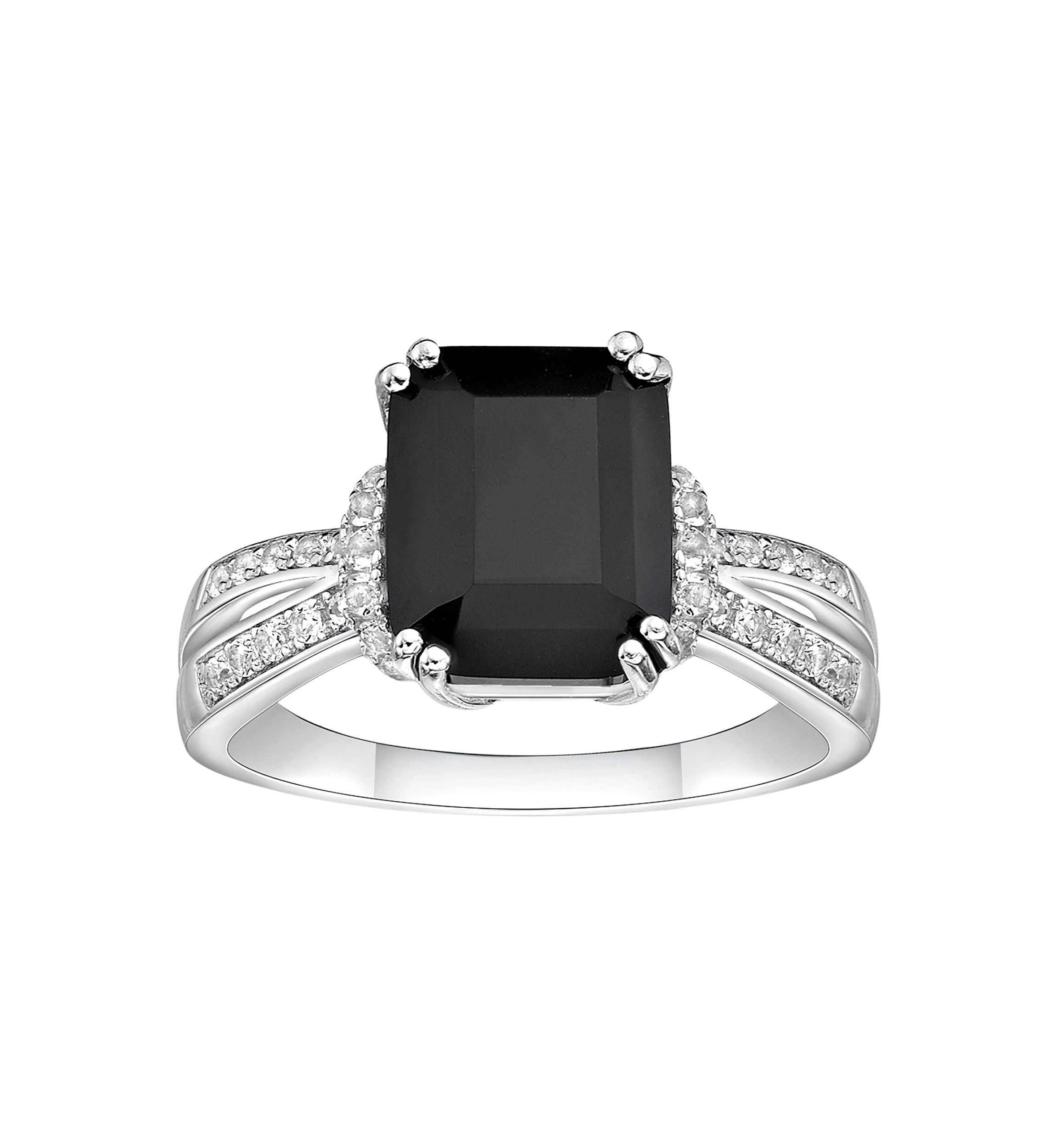 2 ct. t.w. Black Onyx and 1/3 ct. t.w. White Topaz Ring in Sterling Silver