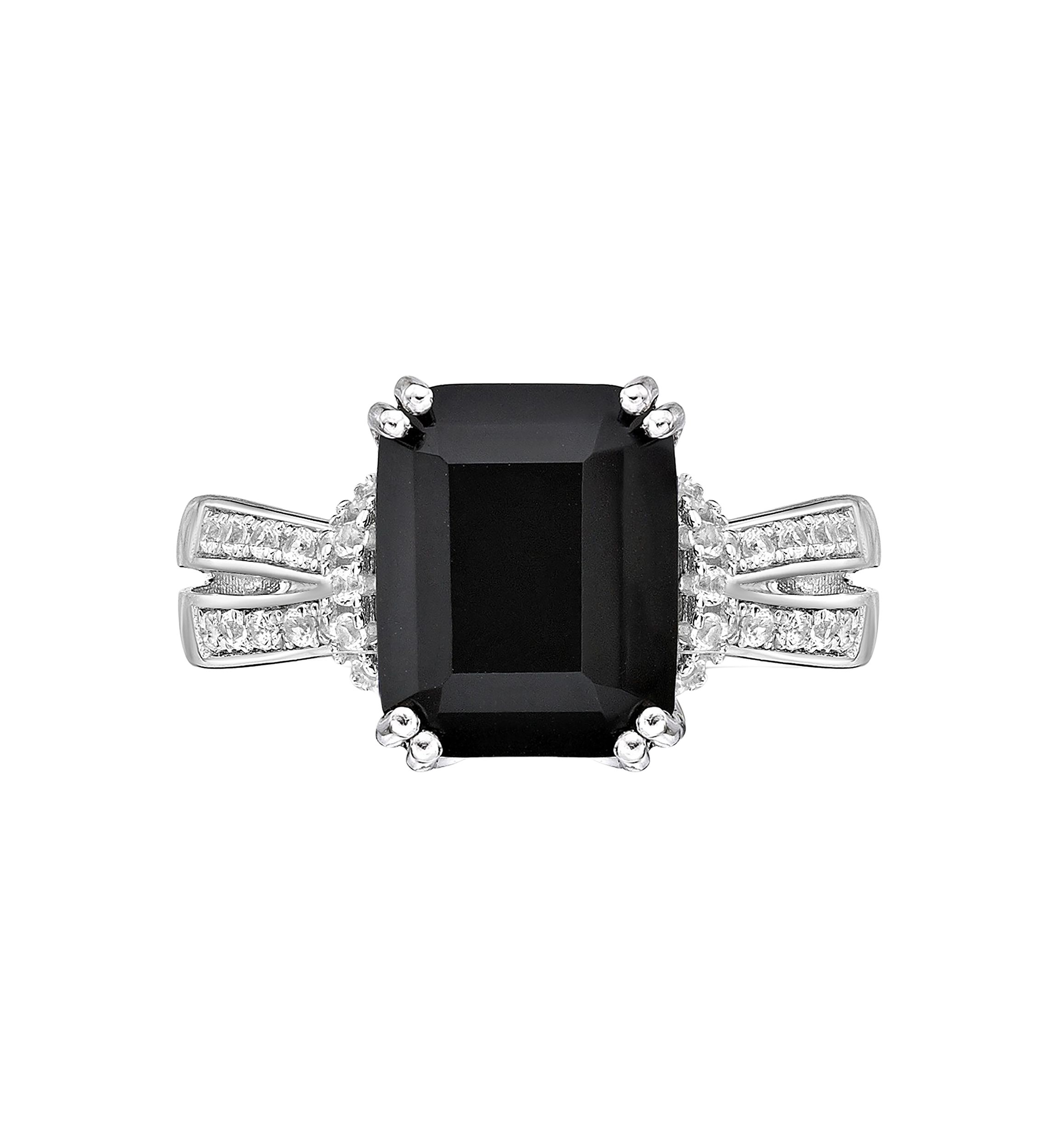 2 ct. t.w. Black Onyx and 1/3 ct. t.w. White Topaz Ring in Sterling Silver