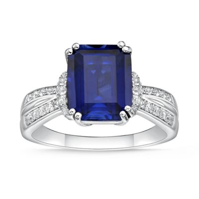 Gemminded Lab Created Women's Sterling Silver Emerald Cut Created Sapphire & White Sapphire Accent Ring, Blue, 7