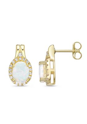 Belk & Co Lab Created 1.14 Ct. T.w. Lab-Created Opal And 1.3 Ct. T.w. Lab-Created White Sapphire Earrings In Gold Plated Sterling Silver