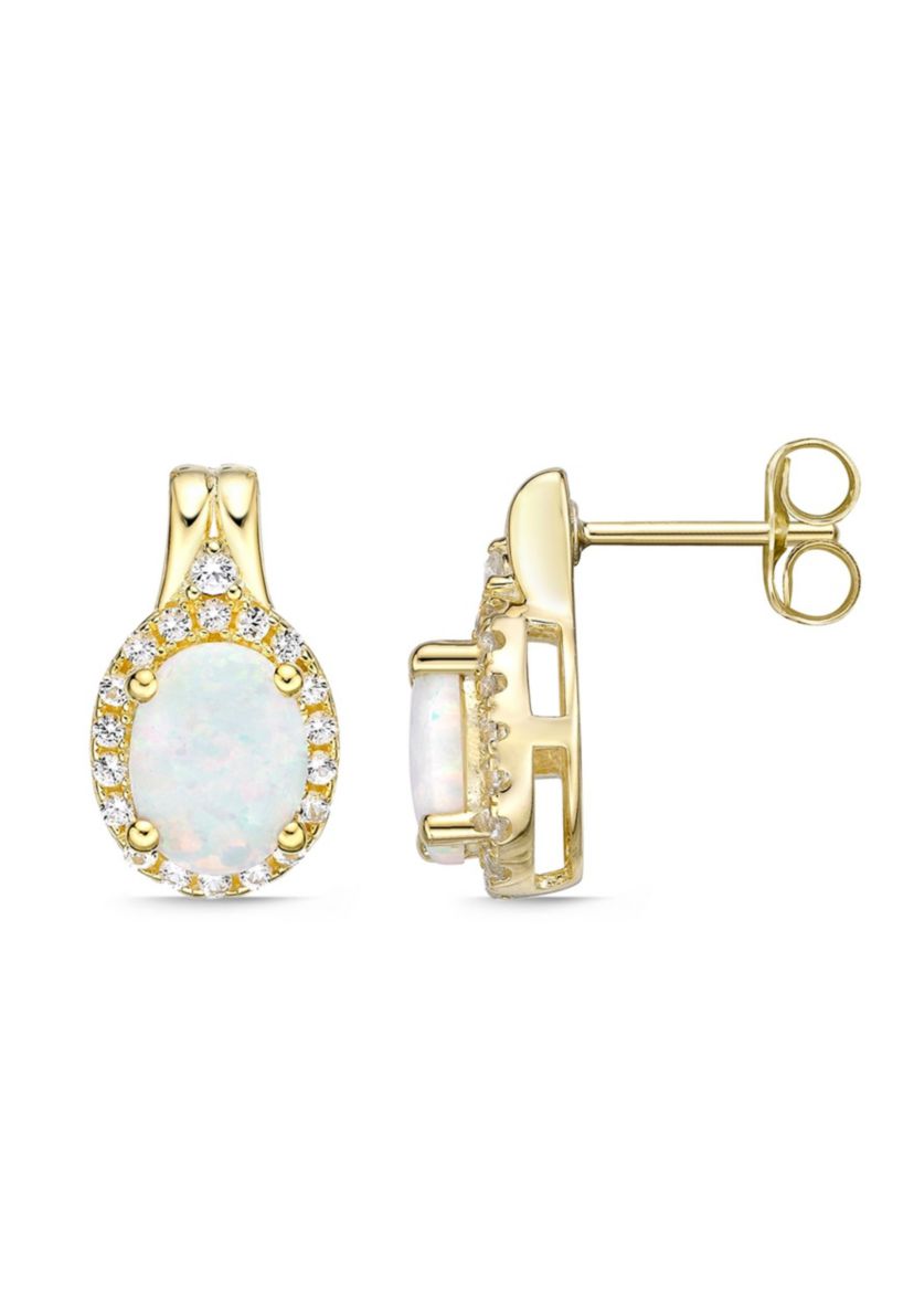 Lab Created 1.14 ct. t.w. Lab-created Opal and 1.3 ct. t.w. Lab-Created White Sapphire Earrings in Gold Plated Sterling Silver