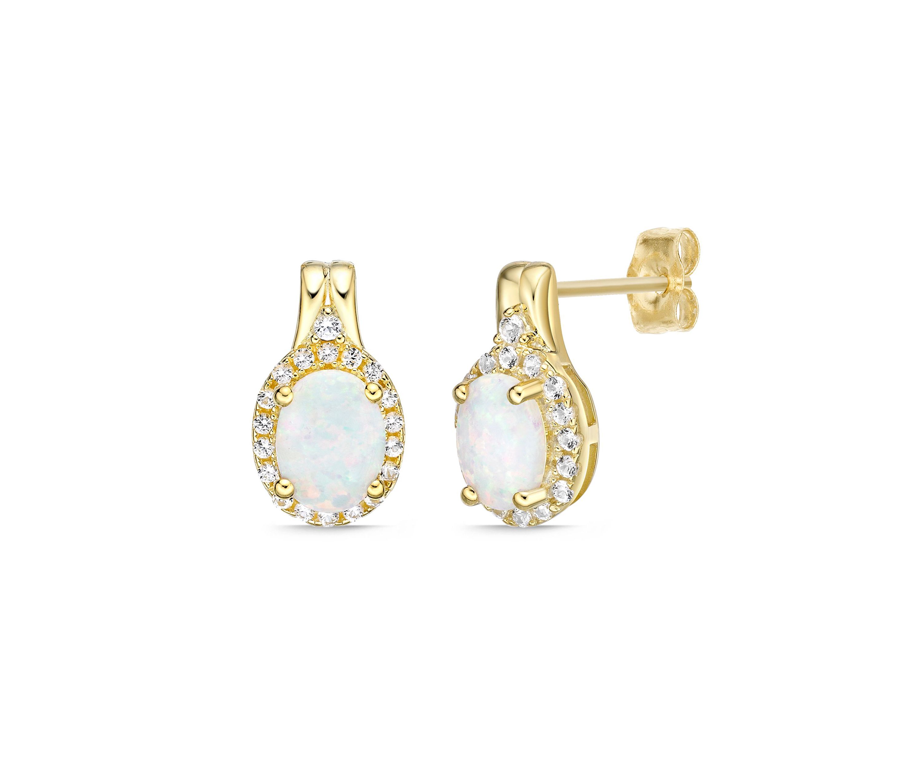 Lab Created 1.14 ct. t.w. Lab-created Opal and 1.3 ct. t.w. Lab-Created White Sapphire Earrings in Gold Plated Sterling Silver