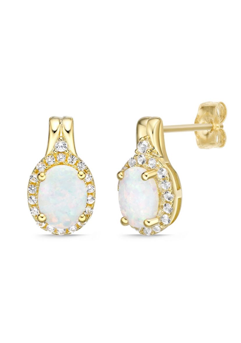 Lab Created 1.14 ct. t.w. Lab-created Opal and 1.3 ct. t.w. Lab-Created White Sapphire Earrings in Gold Plated Sterling Silver